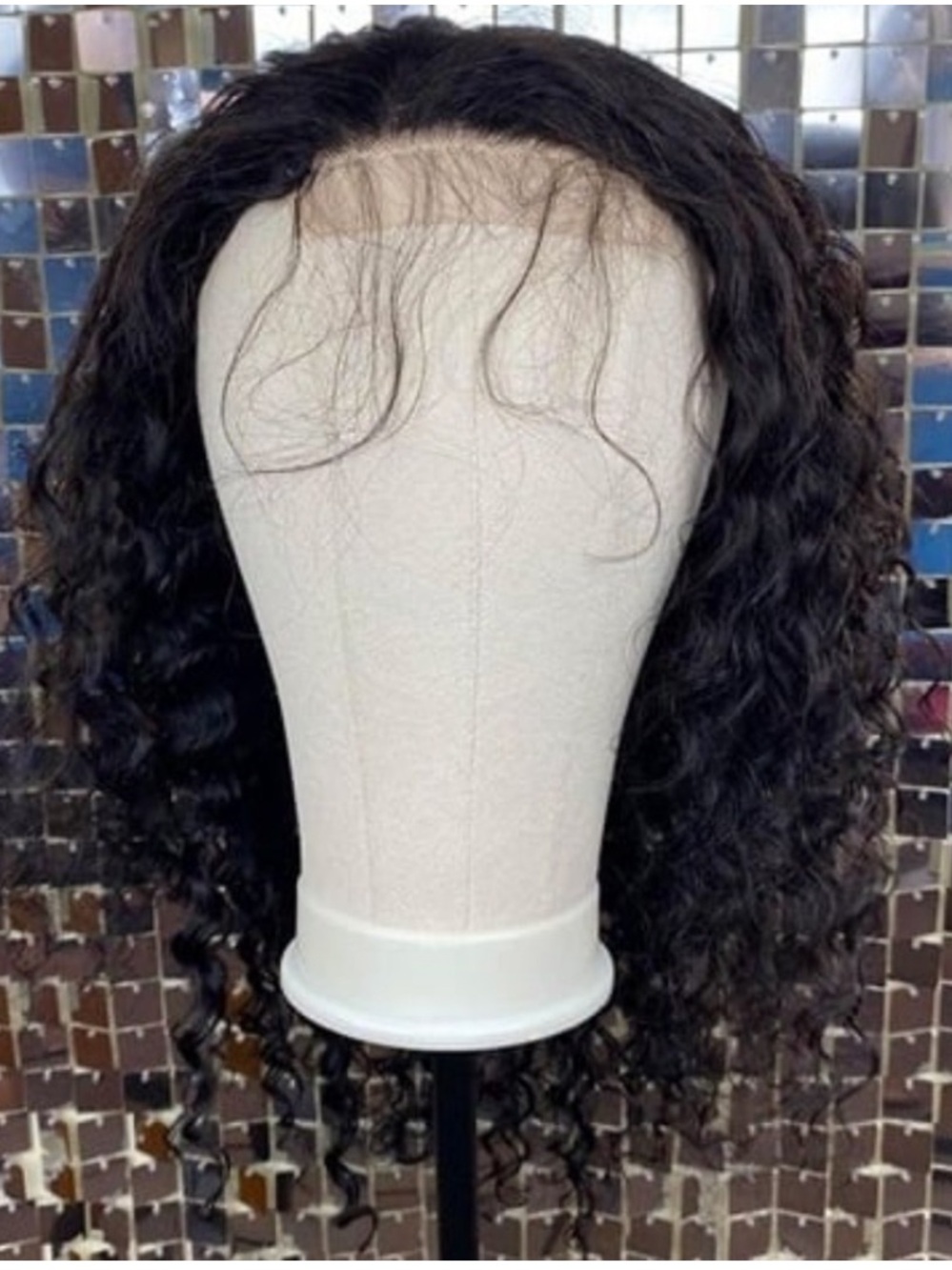 Natural Black Deep Wave Glue-less Lace Closure Wig 22” Human Hair 180 Density